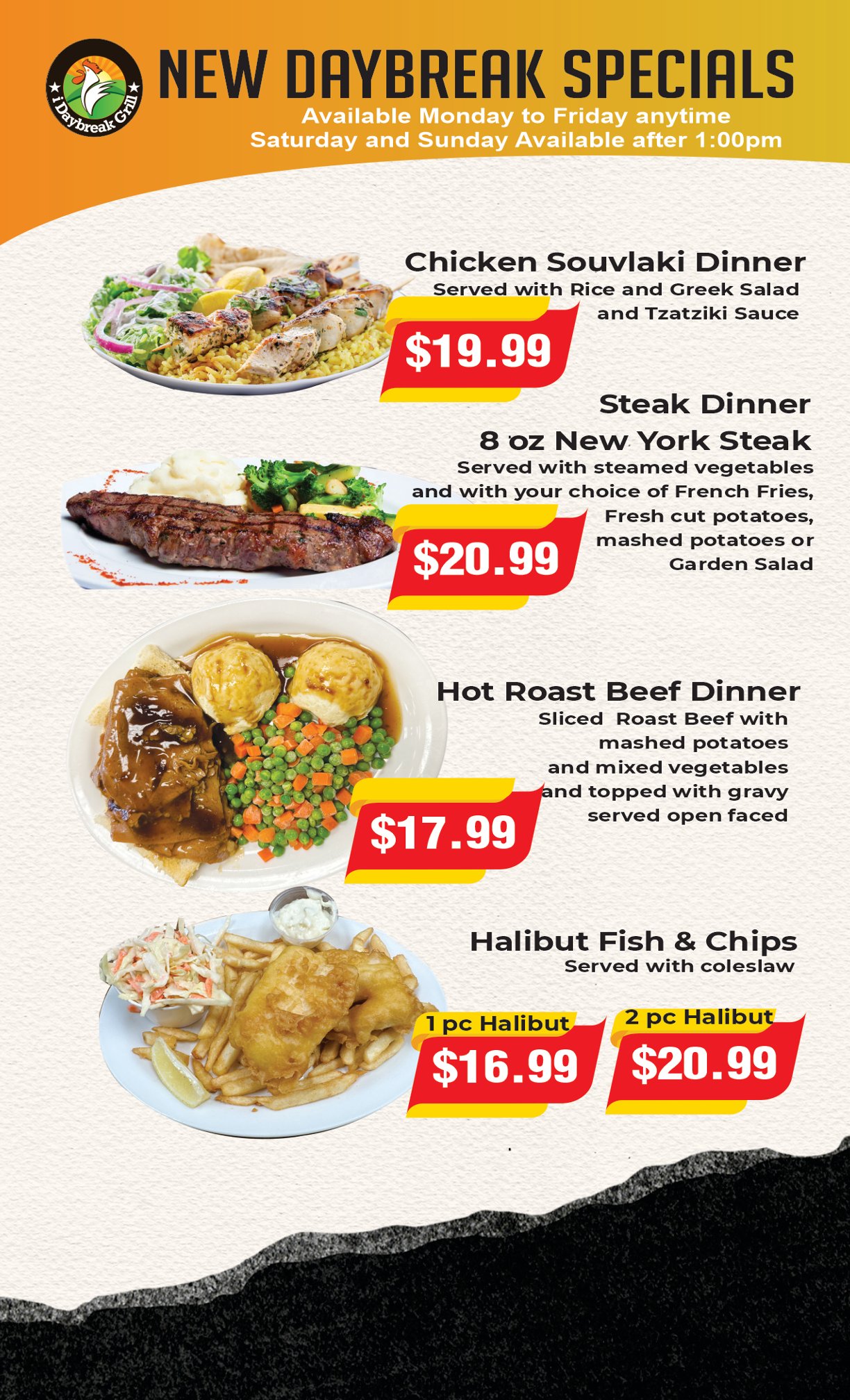 New Daybreak Specials Menu